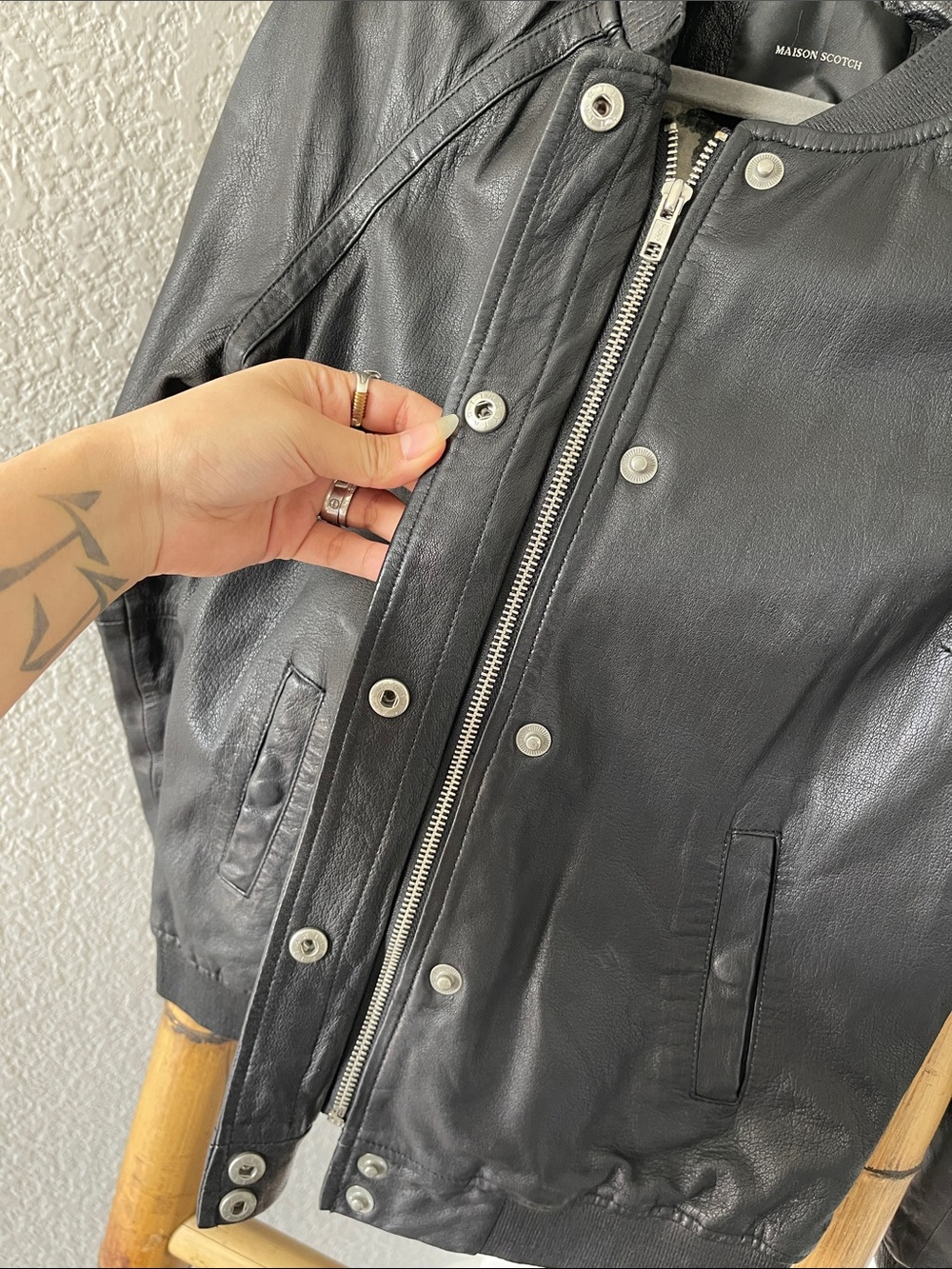 Scotch & Soda Maison Scotch Leather Bomber Jacket - Picture 6 of 11